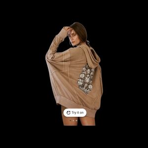 Free People Tan Hoodie with Floral Back